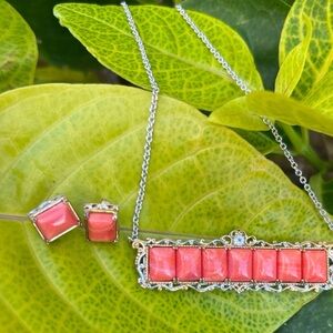 Bundle MICHAEL VALITUTTI Sterling Silver 2 Tone Red Coral Topaz necklace earring